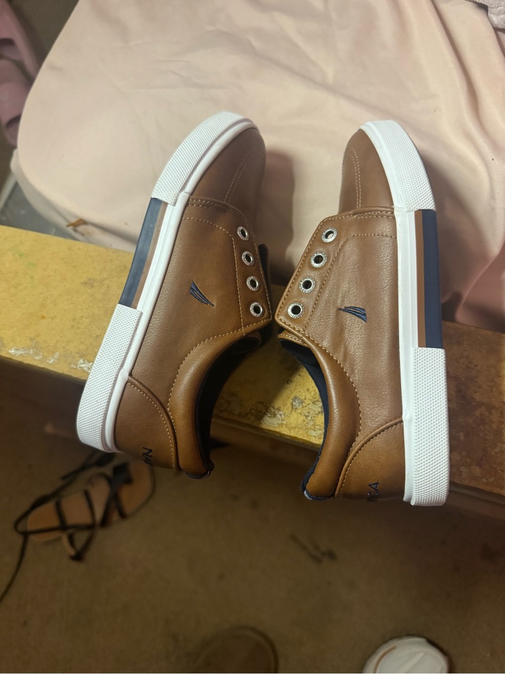 Nautica Brown Low-Top Slip-On Sneakers with White Soles